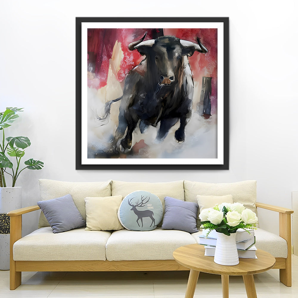 Rennende Zwarte Stier Diamond Painting