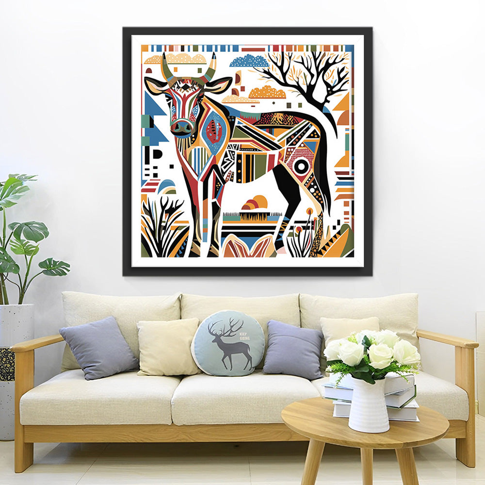 Retro Geometrische Koe Diamond Painting