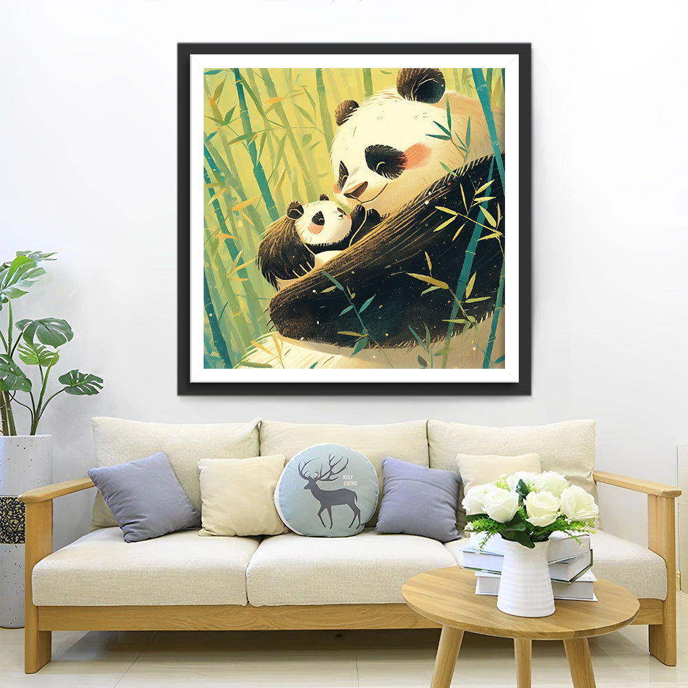 Reuzenpanda met Baby in een Bamboebos Diamond Painting