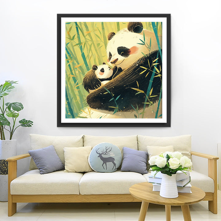 Reuzenpanda met Baby in een Bamboebos Diamond Painting