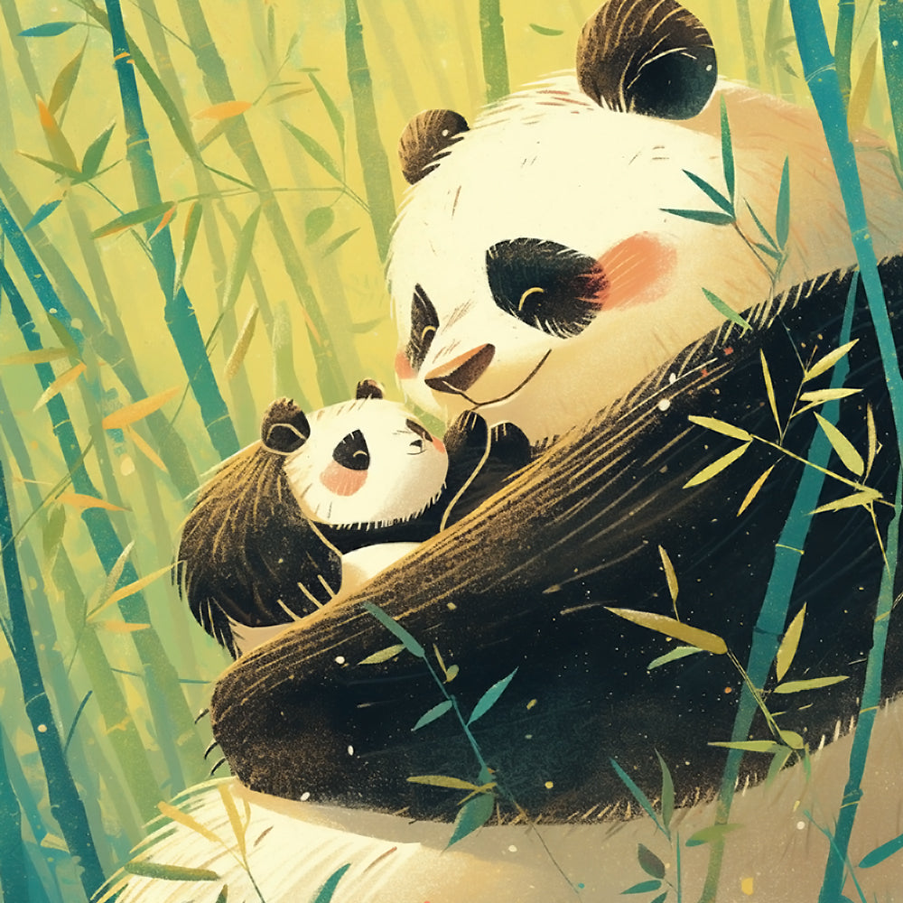 Reuzenpanda met Baby in een Bamboebos Diamond Painting
