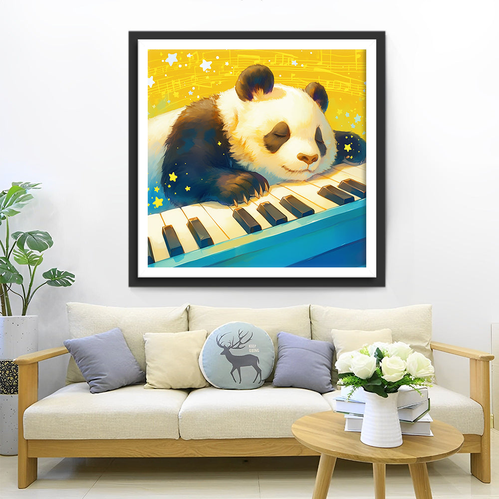 Reuzenpanda Slaapt op een Piano Diamond Painting