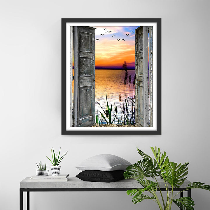 Riet en Zee Buiten de Houten Deur Diamond Painting