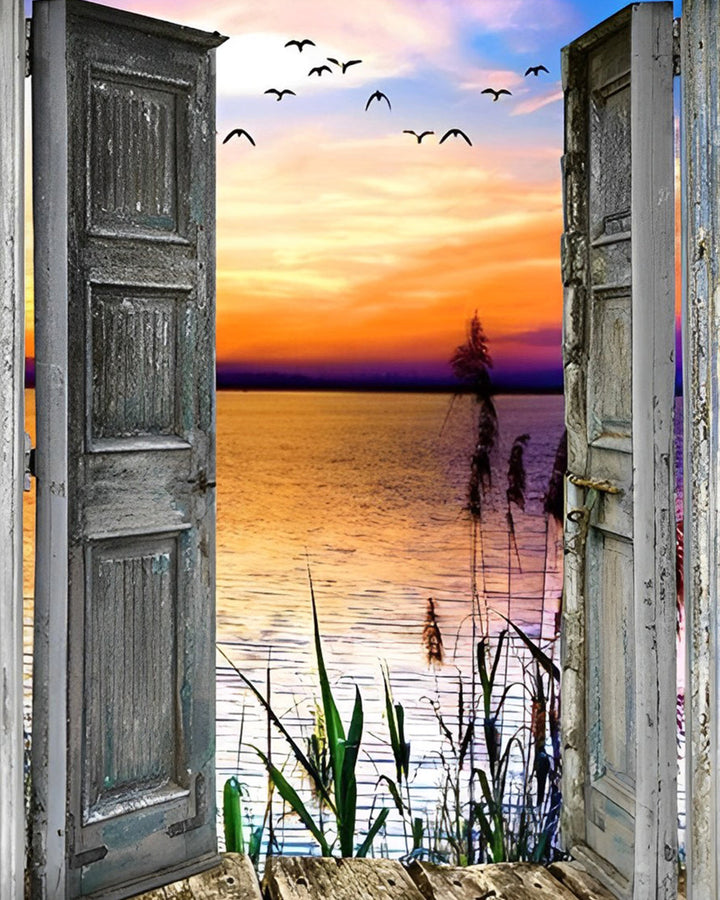 Riet en Zee Buiten de Houten Deur Diamond Painting