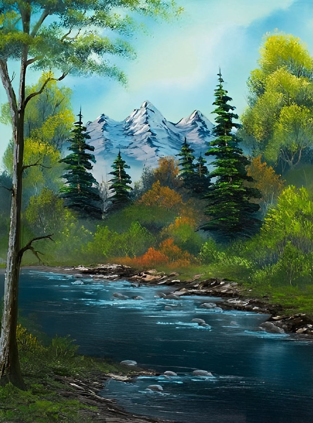 Rivier en Sneeuwbergen Diamond Painting