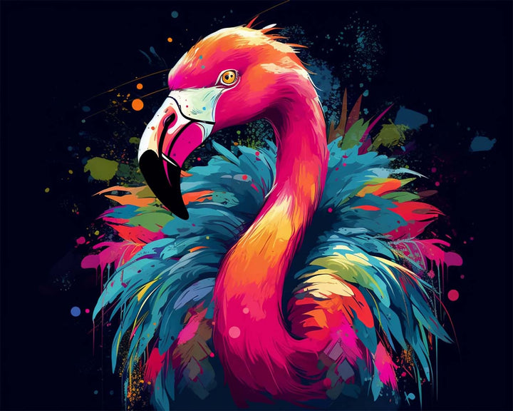 Rode Flamingo met Kleurige Veren Diamond Painting