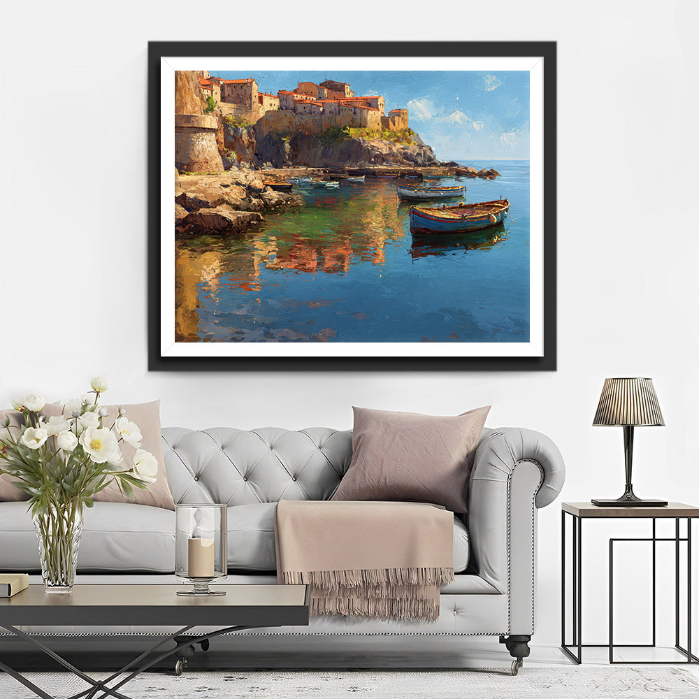 Rode Huizen aan de Kust Diamond Painting