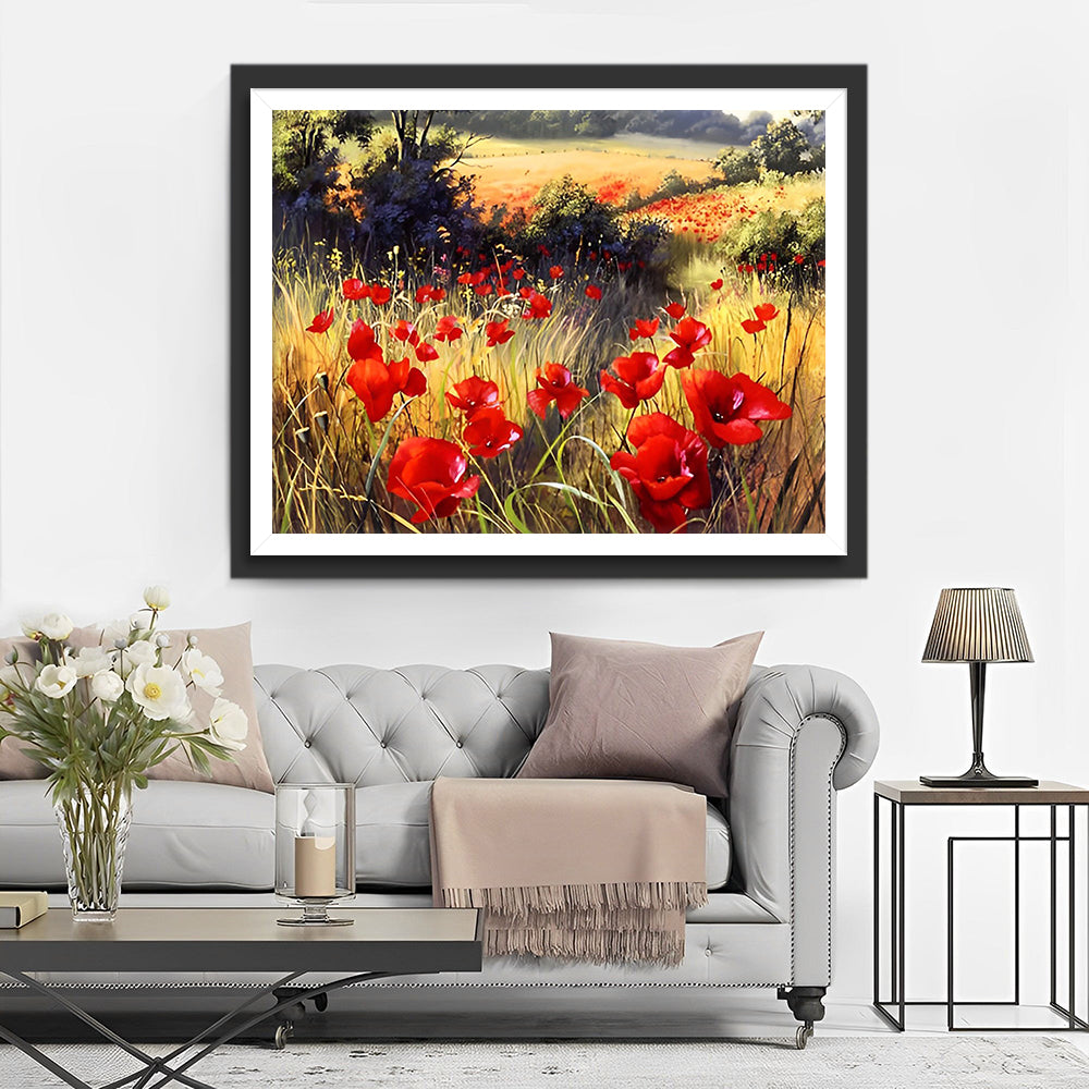 Rode Klaprozen in Wild Veld Diamond Painting