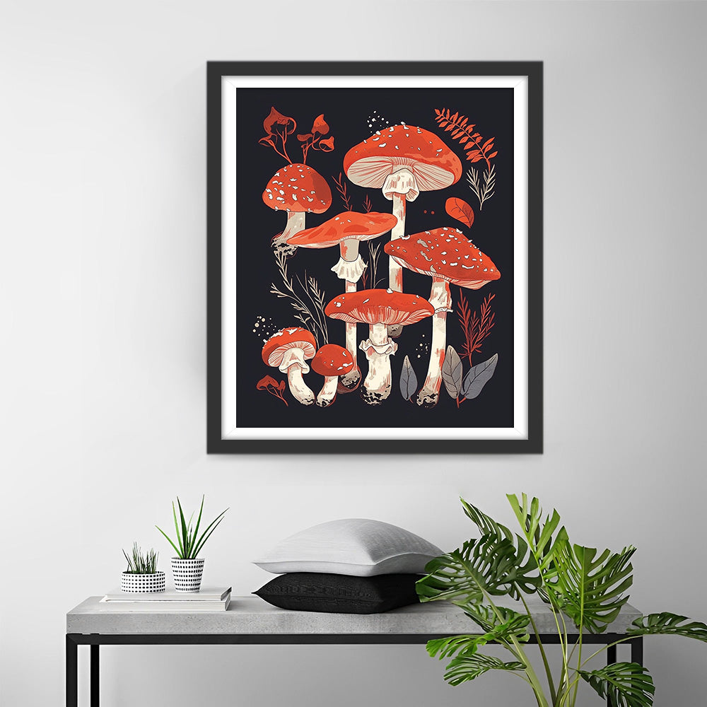 Rode Paddenstoelen in het Donker Diamond Painting