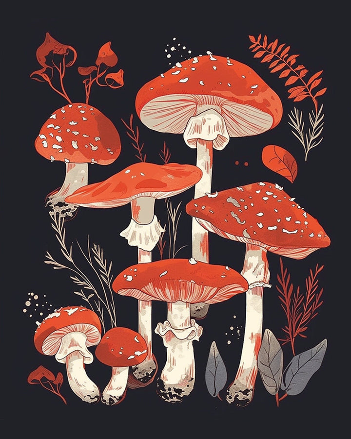 Rode Paddenstoelen in het Donker Diamond Painting