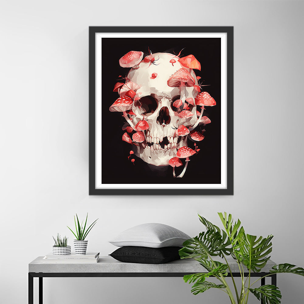 Rode Paddenstoelen op de Schedel Diamond Painting