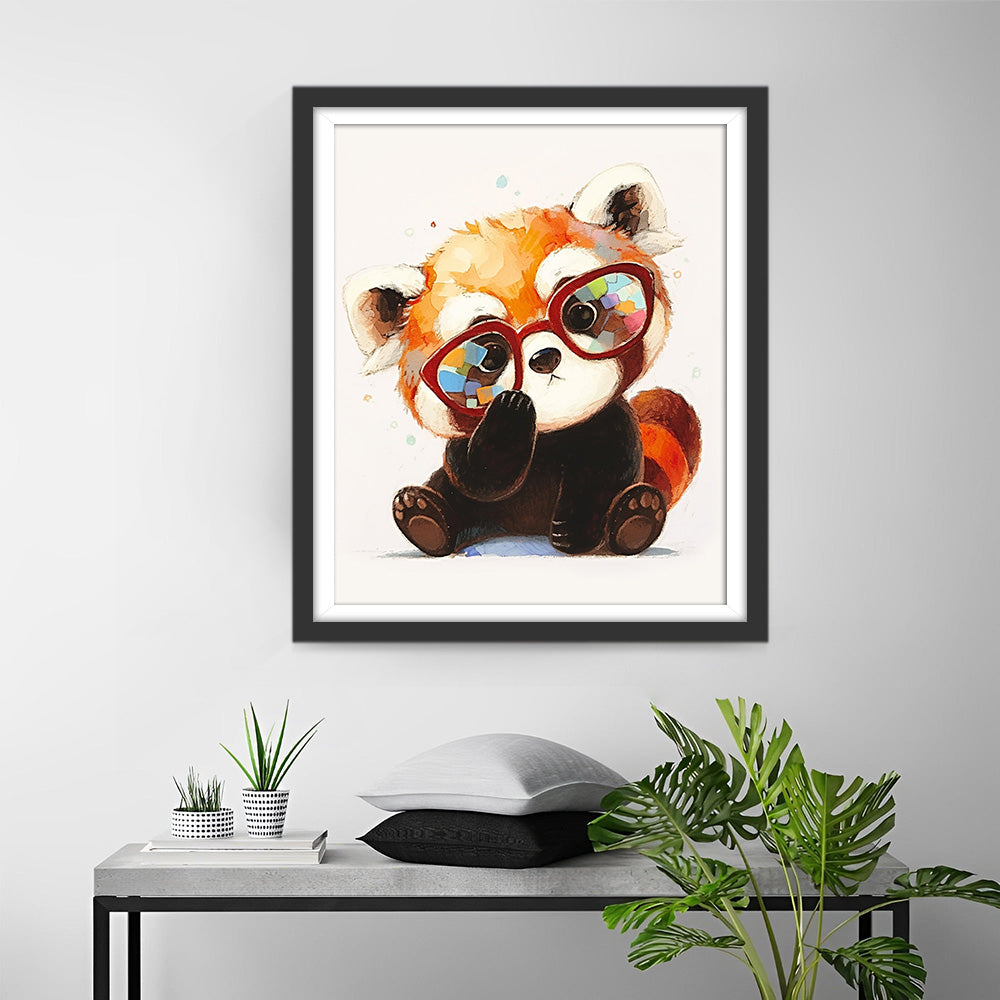Rode Panda met Bril Diamond Painting