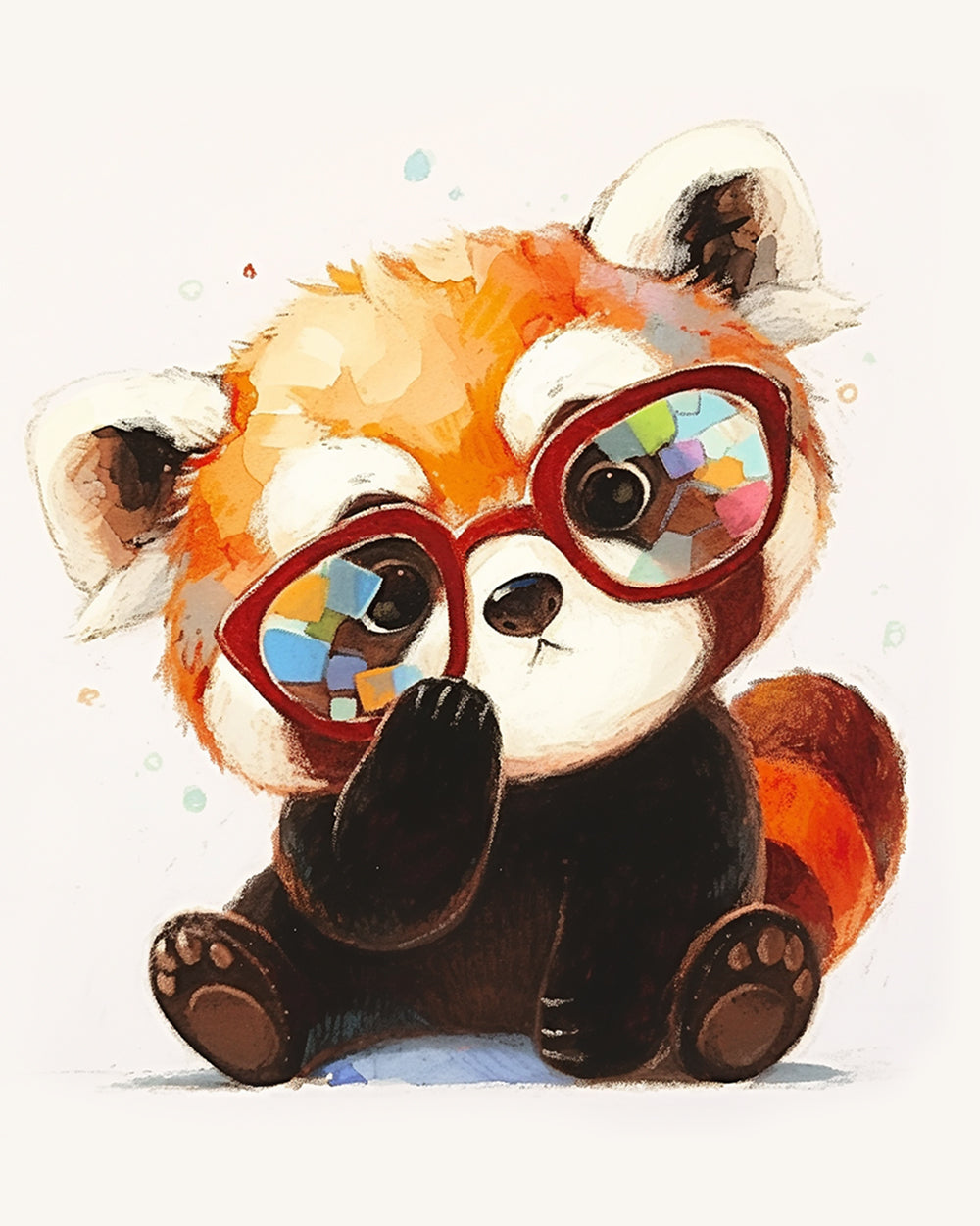 Rode Panda met Bril Diamond Painting