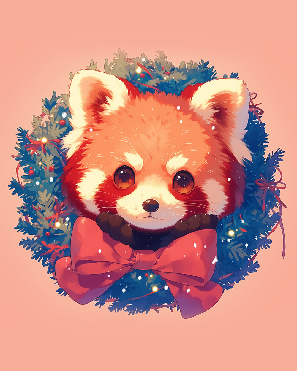 Rode Panda met Kerstkrans Diamond Painting