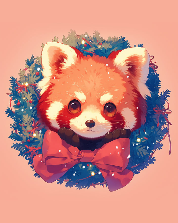 Rode Panda met Kerstkrans Diamond Painting