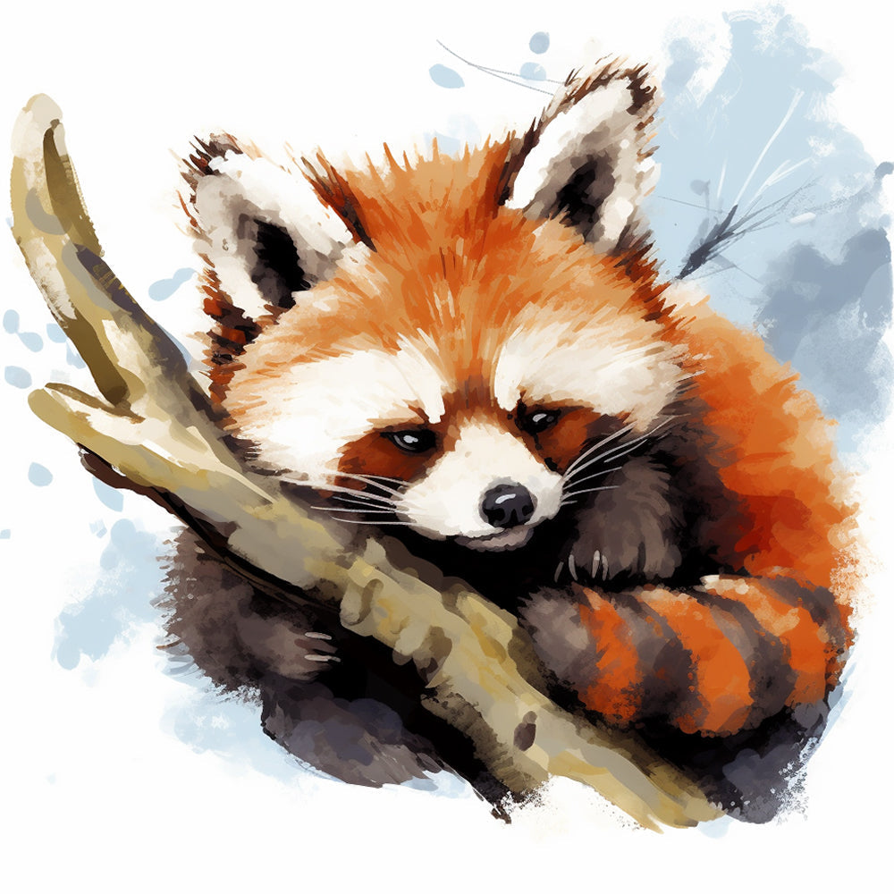 Rode Panda op een Boomstam Diamond Painting