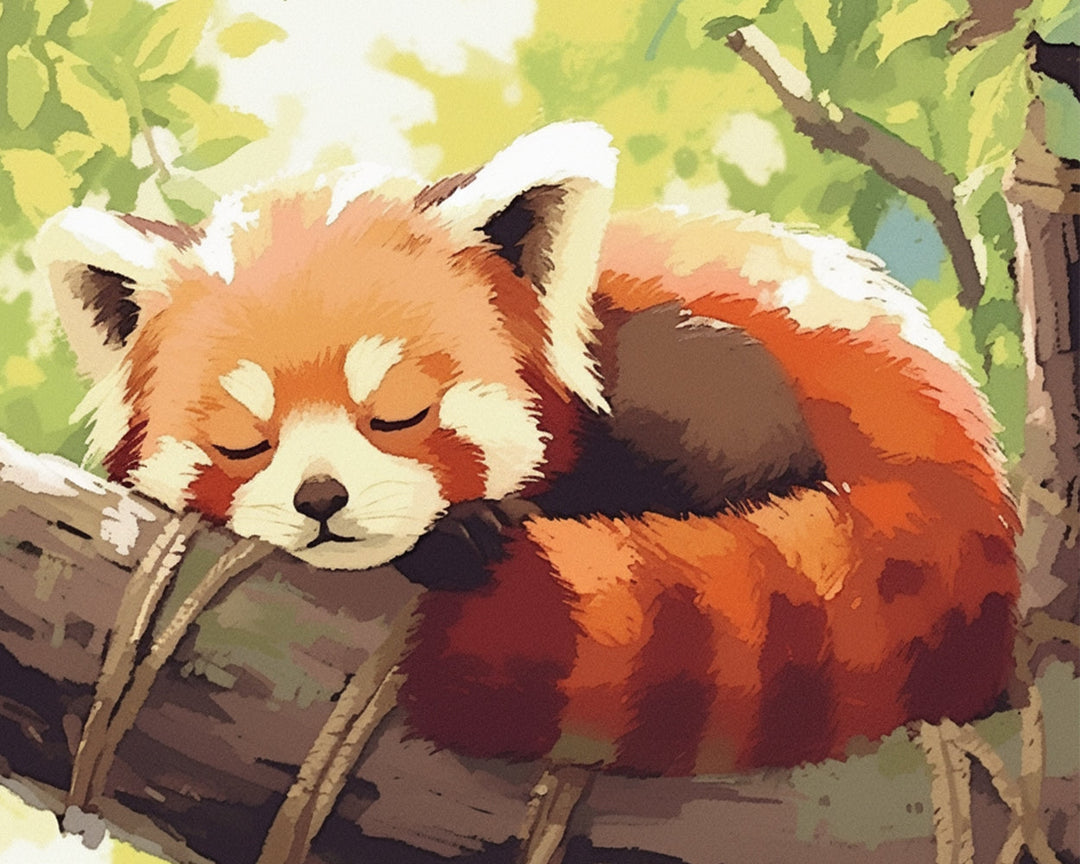 Rode Panda Slapend in de Boom Diamond Painting