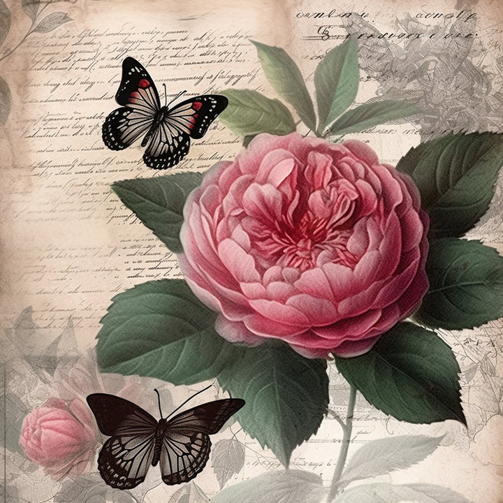 Rode Pioenroos en Zwarte Vlinders Diamond Painting