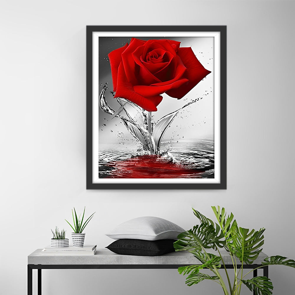 Rode Roos in Water Diamond Painting