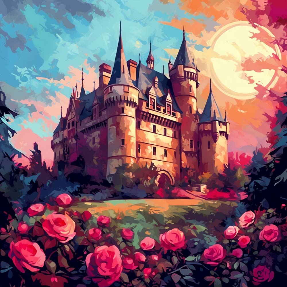 Rode Rozen en Kasteel Diamond Painting