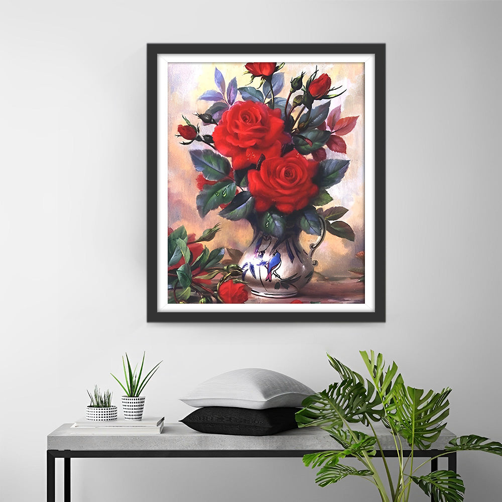 Rode Rozen en Knoppen Diamond Painting