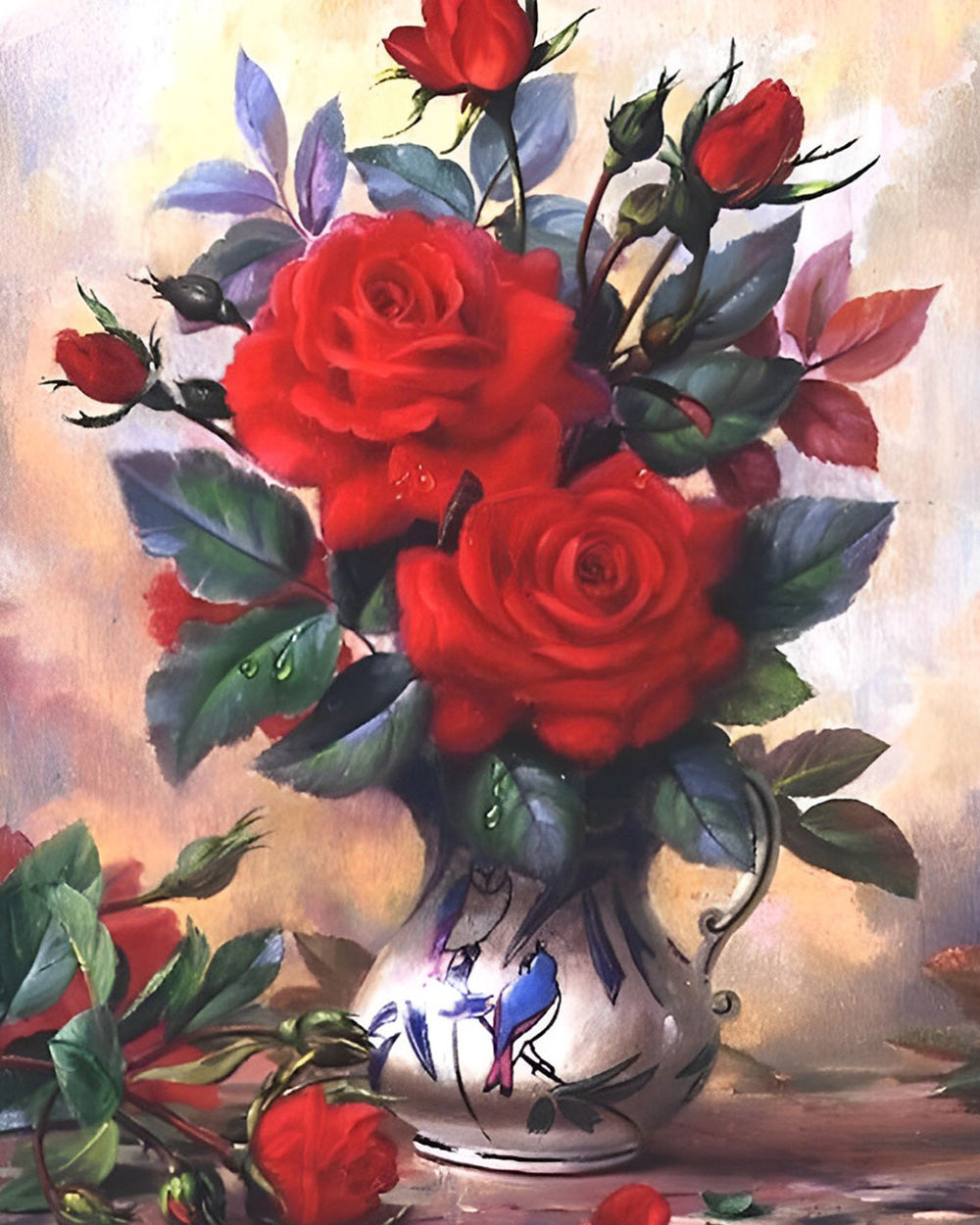 Rode Rozen en Knoppen Diamond Painting