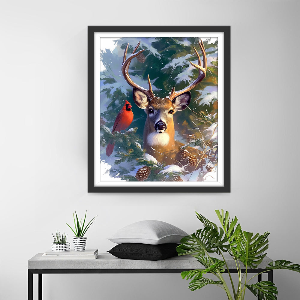 Rode Vogel en Hert Diamond Painting