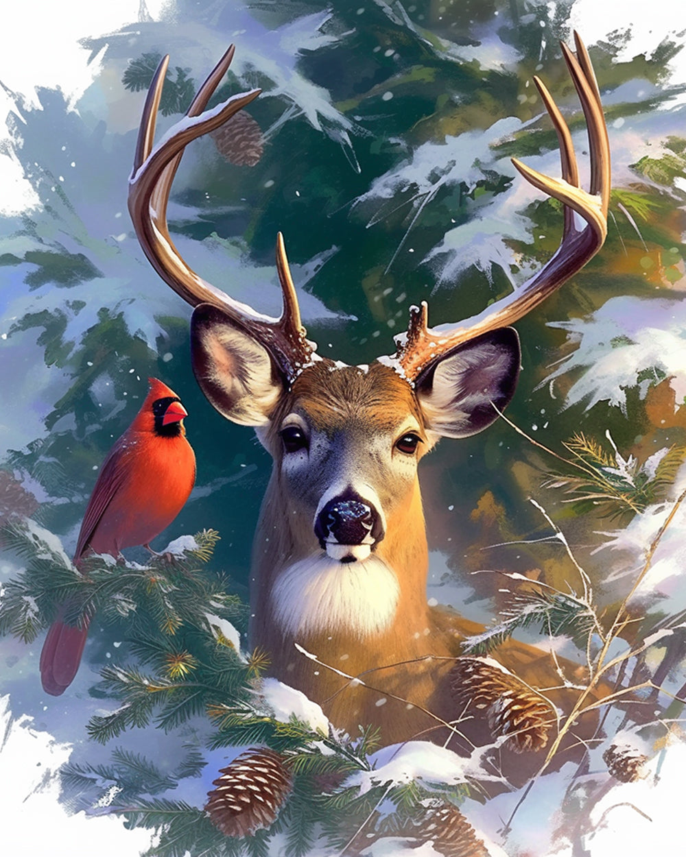 Rode Vogel en Hert Diamond Painting