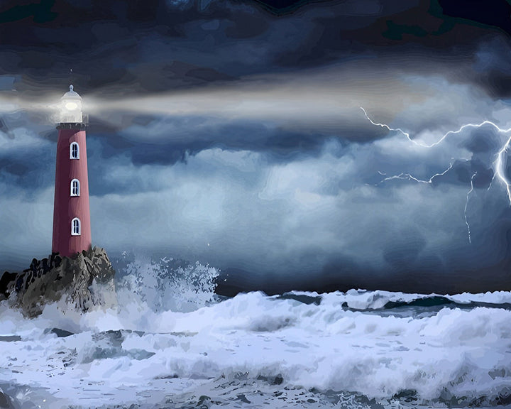 Rode Vuurtoren in de Storm Diamond Painting
