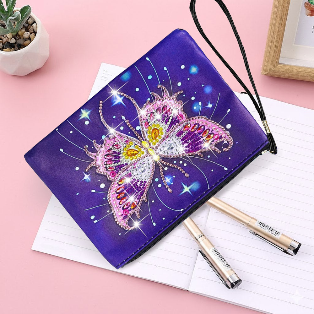 Romantische Roze en Paarse Vlinder Diamond Painting Polstas