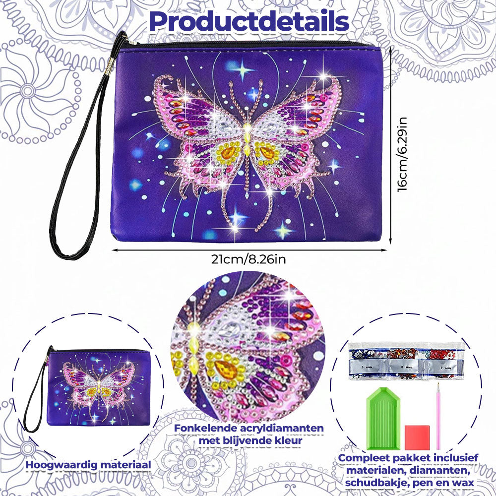 Romantische Roze en Paarse Vlinder Diamond Painting Polstas