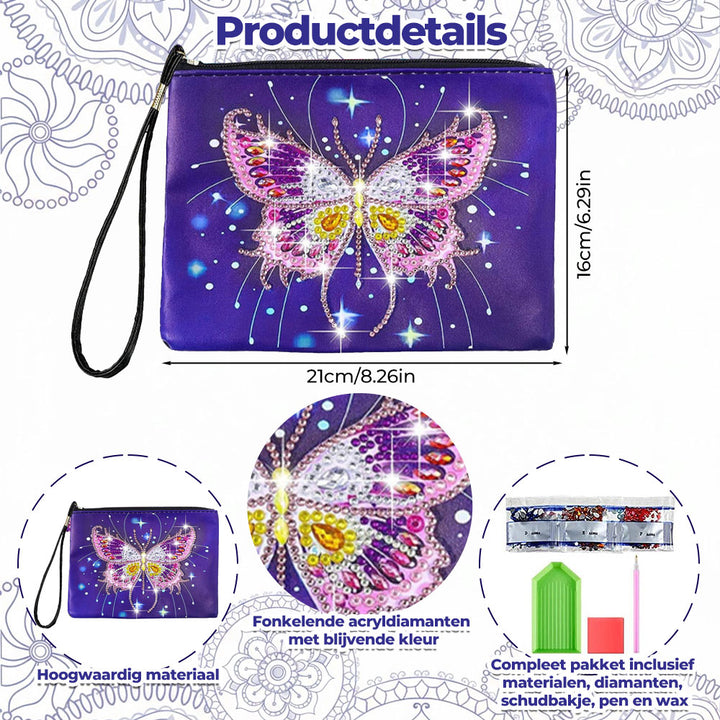 Romantische Roze en Paarse Vlinder Diamond Painting Polstas