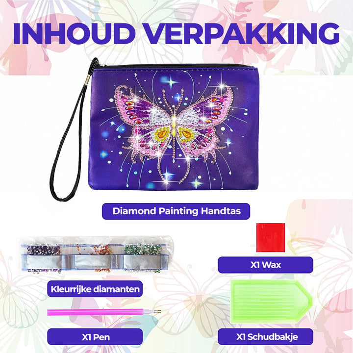 Romantische Roze en Paarse Vlinder Diamond Painting Polstas