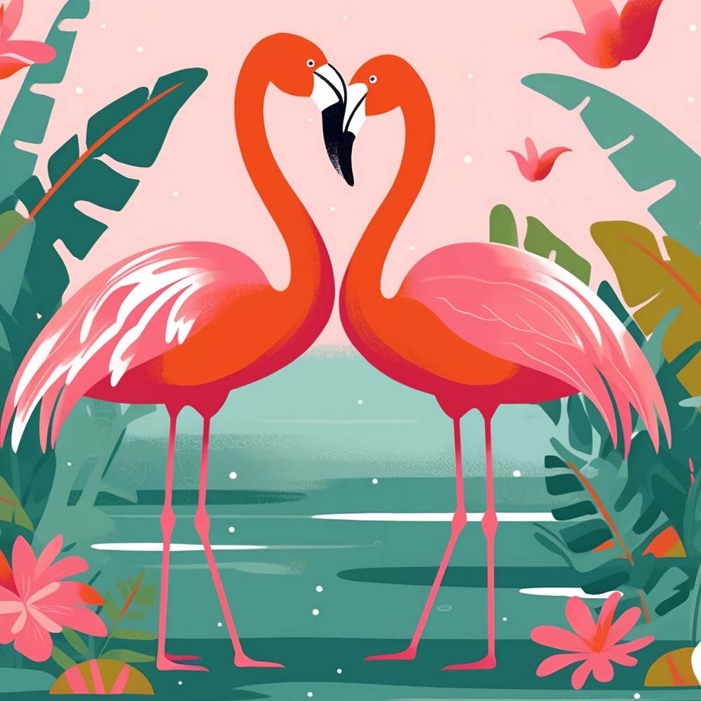 Rood Flamingokoppel op het Meer Diamond Painting