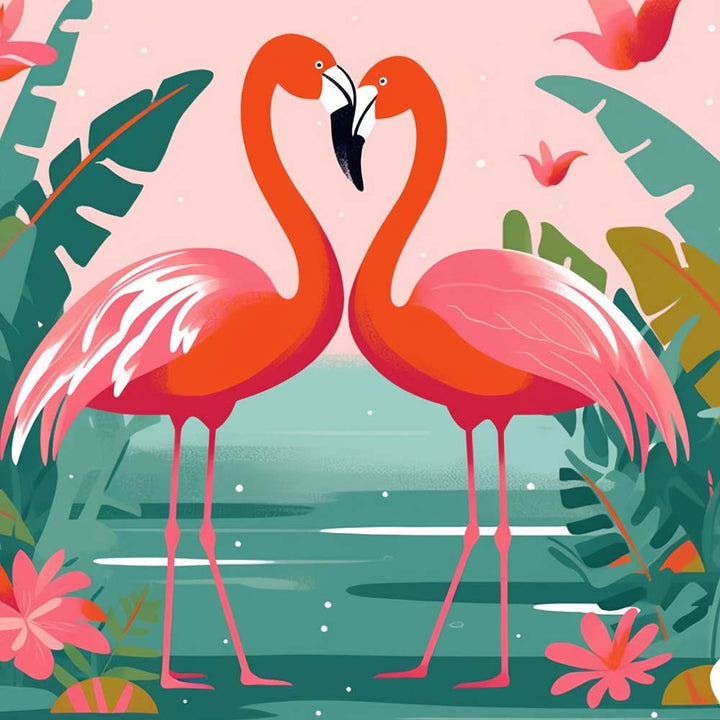 Rood Flamingokoppel op het Meer Diamond Painting