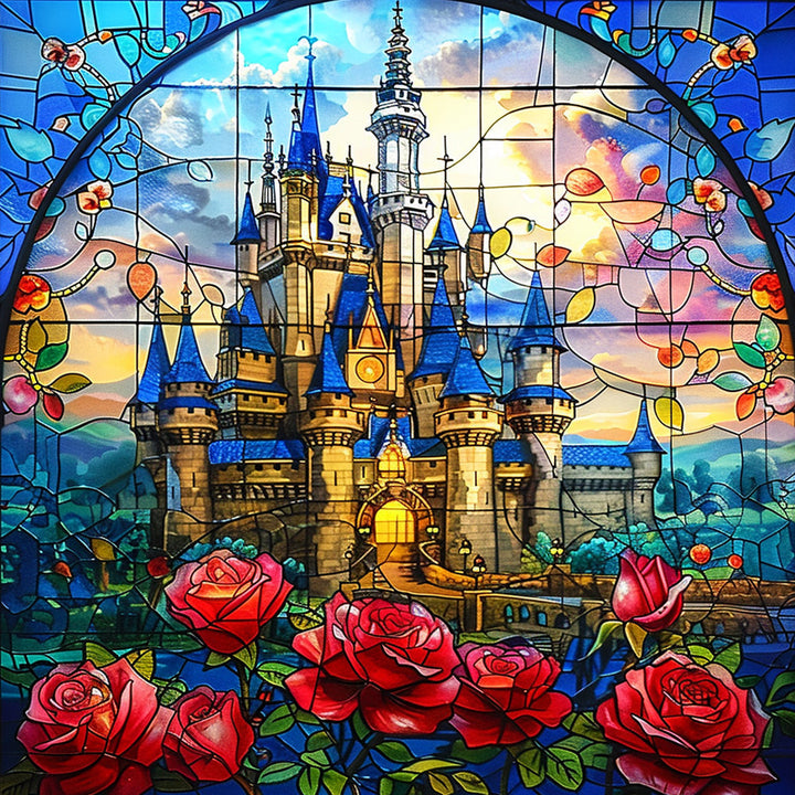 Rood Rozenkasteel Diamond Painting