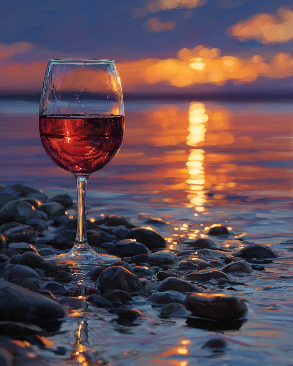 Rood Wijnglas bij de Zee Diamond Painting