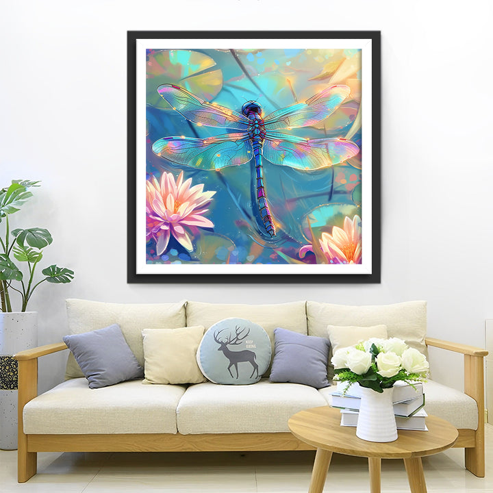Roze Bloemen en een Blauwe Libel Diamond Painting