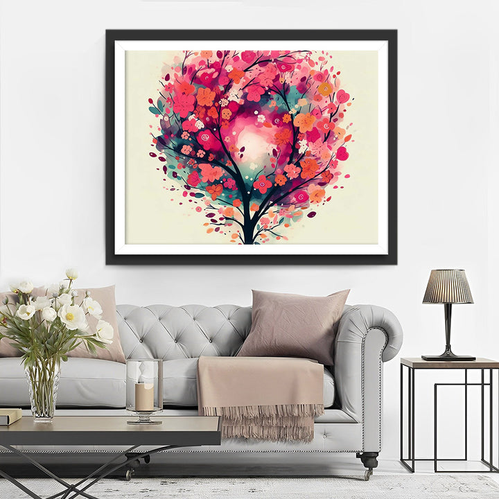 Roze Bloemenboom Diamond Painting