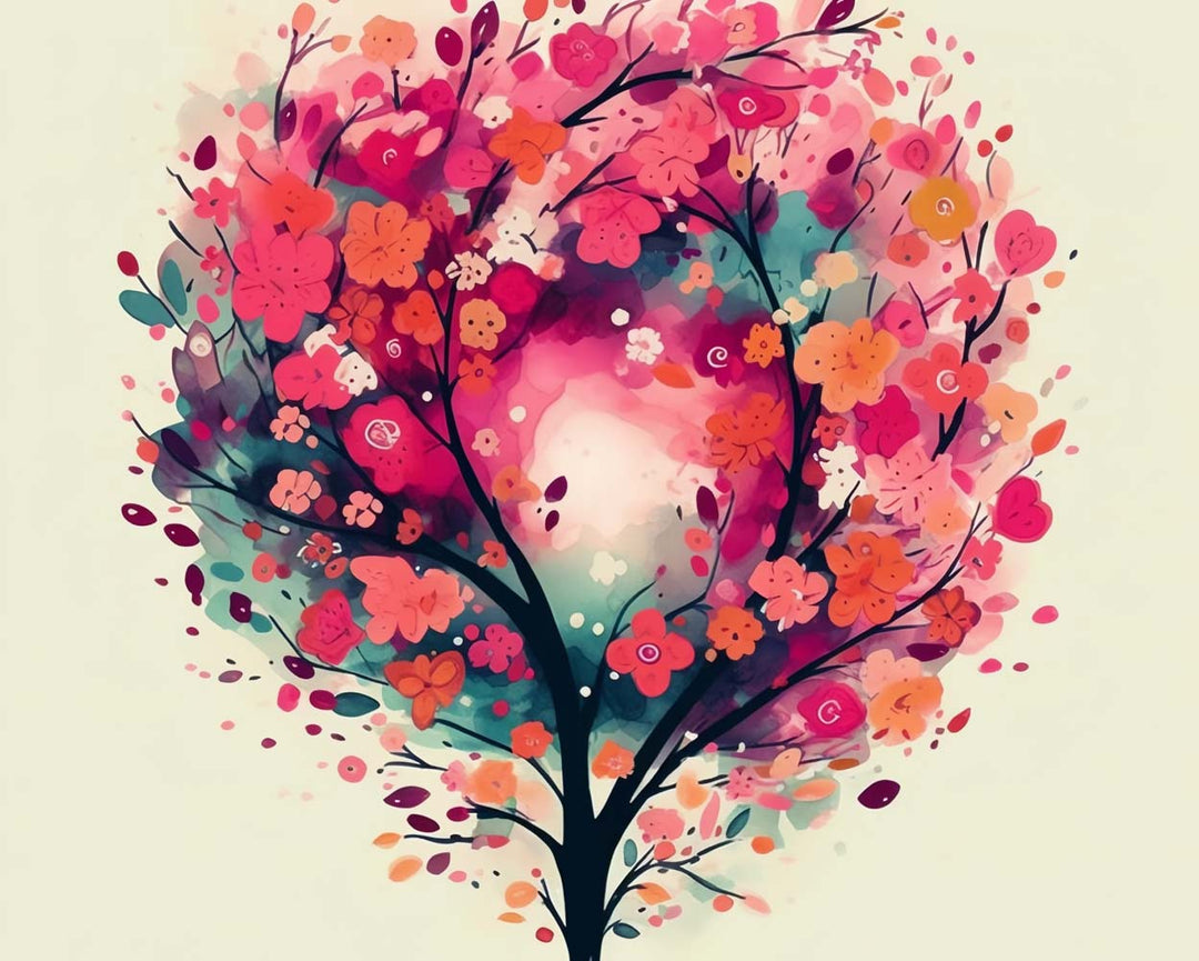 Roze Bloemenboom Diamond Painting