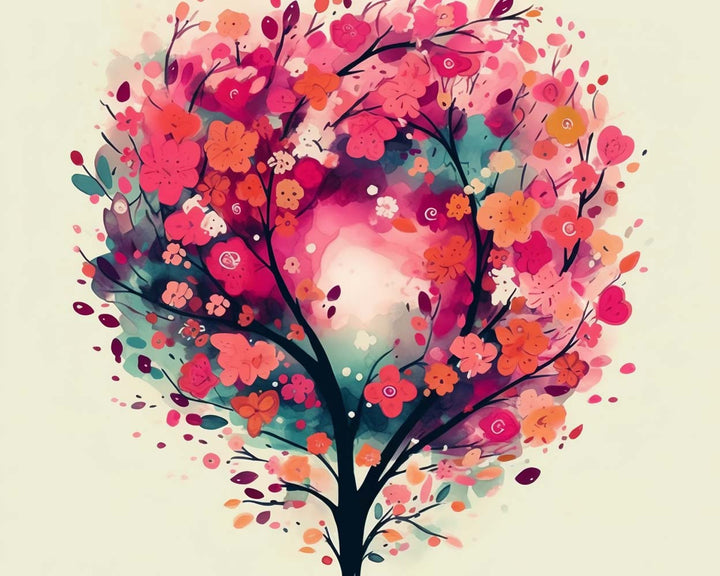 Roze Bloemenboom Diamond Painting