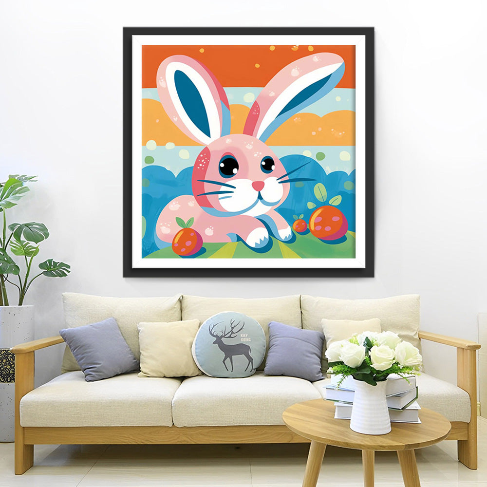Roze Cartoon Konijn Diamond Painting