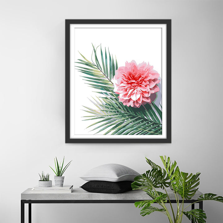 Roze Chrysant en Groen Blad Diamond Painting