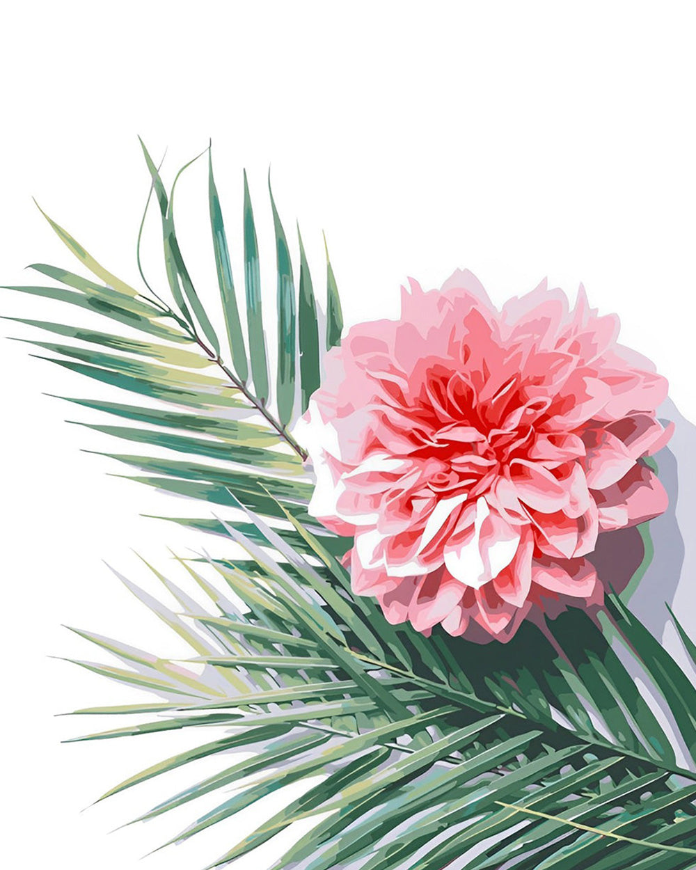 Roze Chrysant en Groen Blad Diamond Painting