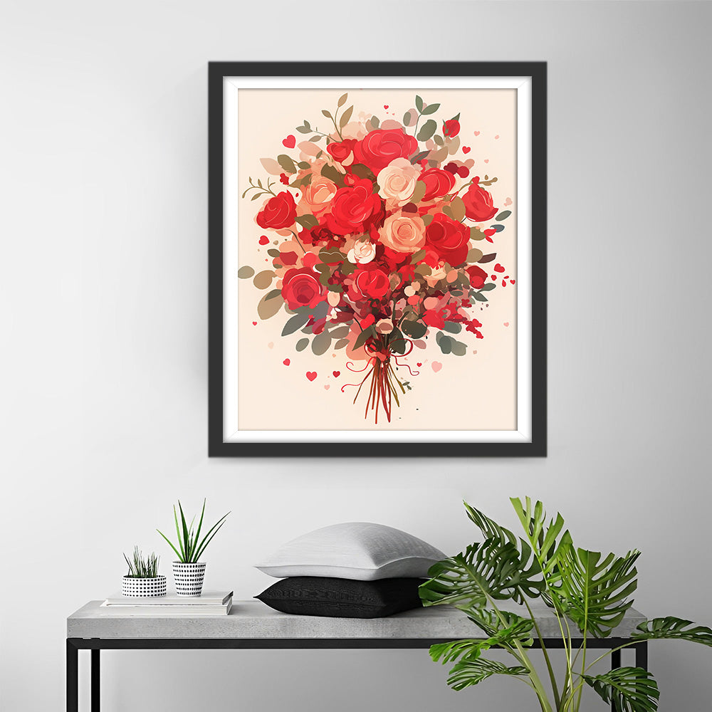 Roze en Rode Boeket Diamond Painting