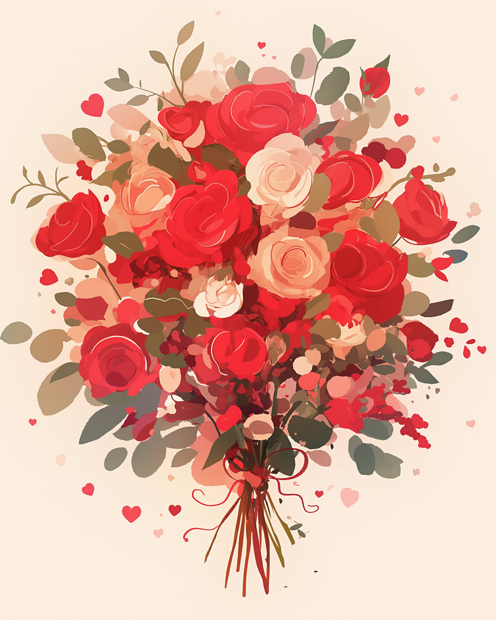 Roze en Rode Boeket Diamond Painting