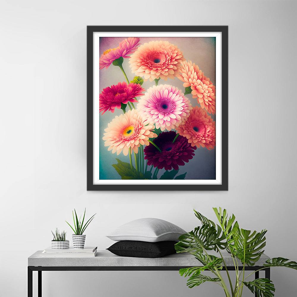 Roze en Rode Chrysanten Diamond Painting