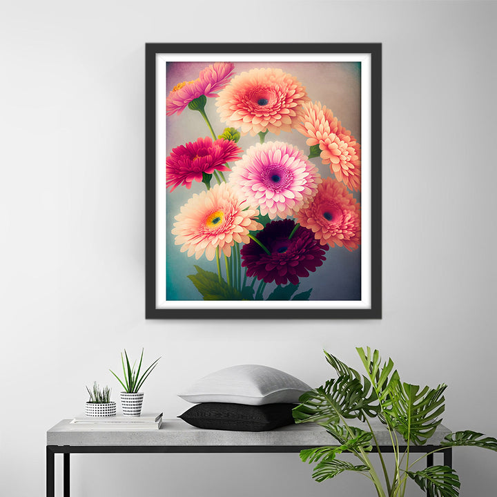 Roze en Rode Chrysanten Diamond Painting