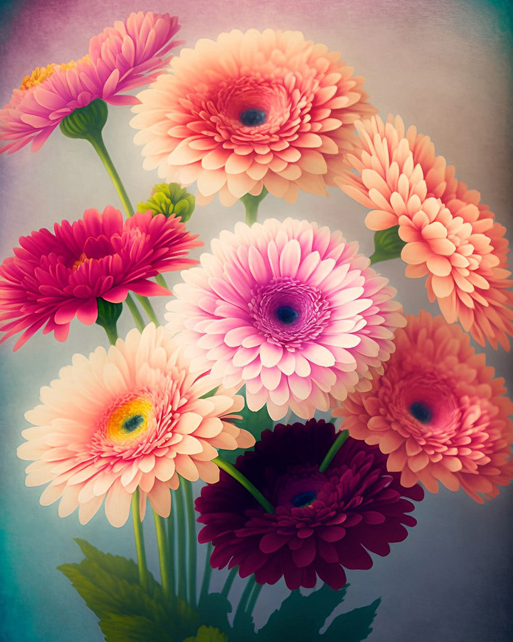 Roze en Rode Chrysanten Diamond Painting