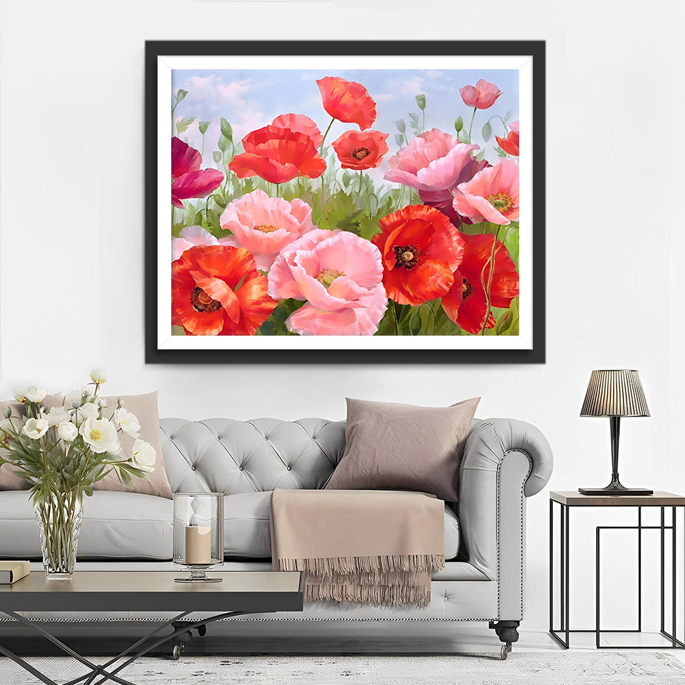 Roze en Rode Klaprozen Diamond Painting